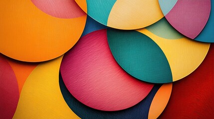 A vibrant abstract composition of overlapping circles in various colors and textures.