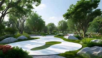 Wall Mural - Innovative landscape architect designing vibrant parks and recreational spaces in 3D on a pristine white canvas