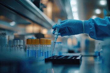 Aufkleber - Scientist analyzing samples in modern laboratory using micropipette