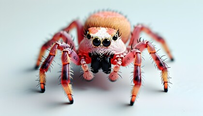 Wall Mural - Curious pink spider in 3D against a white backdrop