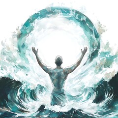 Poster - Man in the Ocean with a Ring of Water Above Him.