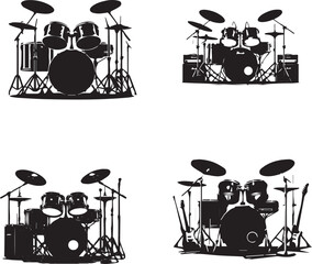 silhouette of clean vector Drum Set isolated on white background

