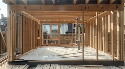 Aufkleber - Building the extension with a robust timber frame. Generative AI.