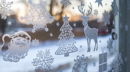 Canvas Print - Winter Decorations on Frosted Glass Pane