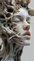 Wall Mural - Abstract Sculpture of a Human Face with Stone-like Texture