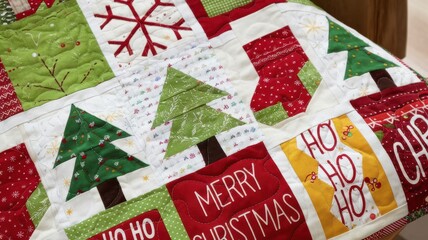 Canvas Print - Colorful Christmas Quilt with Trees and Stockings