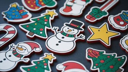 Canvas Print - Colorful Christmas Stickers Featuring Winter Characters