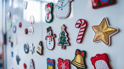 Wall Mural - Colorful Christmas Magnets on a White Background