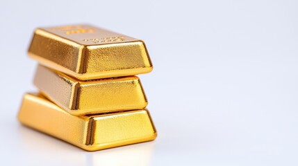 Gold Bars Stacked on White Background