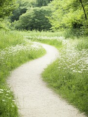 Poster - Serene Pathway Through a Vibrant Field of Wildflowers, Inviting Exploration and Embracing Natures Beauty in a Colorful Landscape