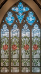 Poster - Vibrant Stained Glass Window with Floral Motifs