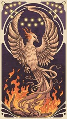 Wall Mural - Mythical Phoenix Rising from Flames Illustration