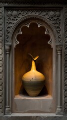 Wall Mural - Artistic Pot in Ornate Stone Niche