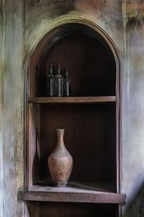 Poster - Rustic Shelf with Antique Pot and Bottles