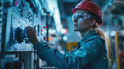 Poster - ** beam line operator adjusting controls in high-energy physics laboratory with complex machinery an