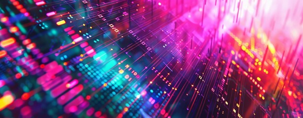 Poster - A captivating digital abstract background featuring vibrant colors, unique light effects, and dynamic data streams