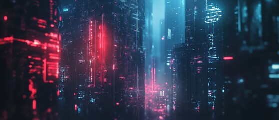 Wall Mural - Futuristic Cyberpunk City Skyline with Neon Lights and Skyscrapers