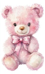 Wall Mural - Pink Teddy Bear Watercolor.