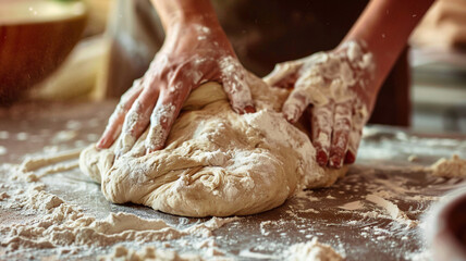 Pizza process dough preparation close-up