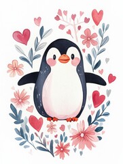 Canvas Print - Penguin Love Watercolor.