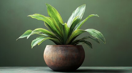 Wall Mural - Green Plant in a Brown Pot on a Green Background