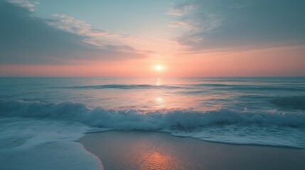 Wall Mural - Tranquil Ocean Sunset with Soft Waves on Sandy Beach