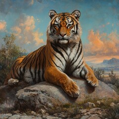 Canvas Print - Tiger on a Rock.