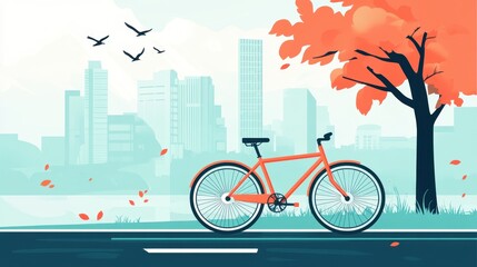 Wall Mural - Autumn Cityscape with Bicycle