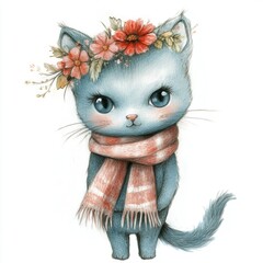 Canvas Print - Cute Cat with Flowers.