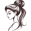© Jarmila - Vector illustration of young girl with a high ponytail hair, side view, simple lines