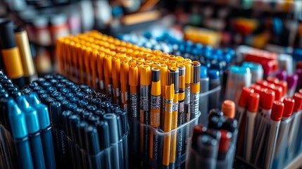 Wall Mural - An Assortment of Colored Pens and Markers in a Display Rack