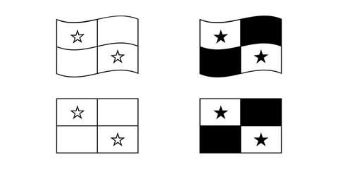 Wall Mural - black white flag of panama icon set isolated on white background