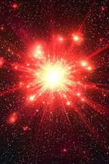 Fototapete - vibrant burst of red particles erupts from the center, scattering glowing energy in all directions. This cosmic explosion creates a stunning contrast with the dark background.