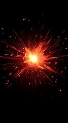 Poster - vibrant burst of fiery red particles explodes outward, with a luminous core illuminating the darkness, generating an enchanting display of radiant heat.