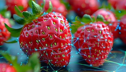 Wall Mural - Intricate Data Connections in a Digitally Enhanced Strawberry Representing the New LLM Model Strawberry