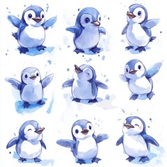 Wall Mural - Cute Penguin Watercolor Set.