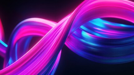 Wall Mural - Abstract neon pink and blue glowing lines twisting in a dynamic pattern on a dark background.