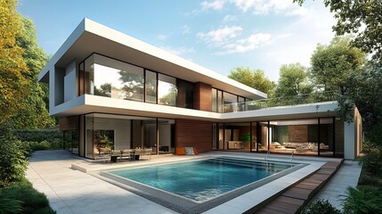 Wall Mural - Modern home with swimming pool