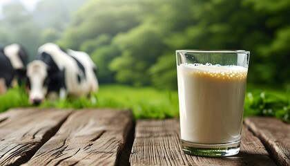 Wall Mural - Rich creamy top of fresh nonhomogenized glass of milk showcasing quality eco-friendly dairy farming practices.