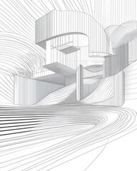 Abstract architecture background in a line art style featuring a three dimensional illustration