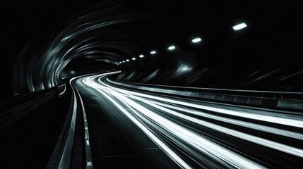 Poster - Line art illustration of car light trails in a tunnel Artistic long exposure image capturing dynamic movement in an underground setting