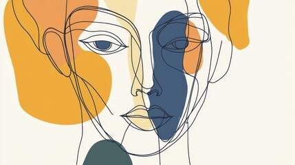 Linear abstract face drawing in a minimalist cubism style, perfect for avatars or as a decorative element for home decor.