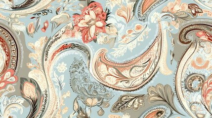 Wall Mural - Traditional paisley artwork for digital textile prints featuring a seamless pattern in beautiful pastel and dusty color tones