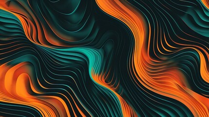 Poster - Psychedelic-inspired gradient with a flowing, wave-like pattern in vivid orange and teal hues, set against a grainy black background for a bold, energetic design