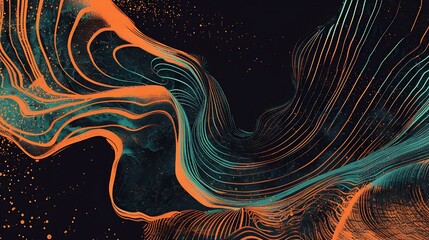 Poster - Psychedelic-inspired gradient with a flowing, wave-like pattern in vivid orange and teal hues, set against a grainy black background for a bold, energetic design