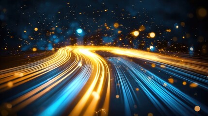 Poster - Line art illustration depicting communication management technology through light trails showcasing streaming data and long exposure effects