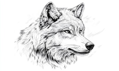 Wall Mural - Black and white line art illustration of a wolf