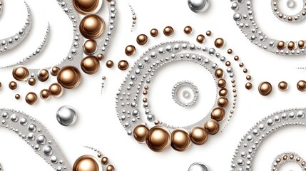 Silver and bronze bead pattern arranged in a continuous spiral on a white background seamless design suitable for printing on fashion fabrics and various products allowing for endless connection