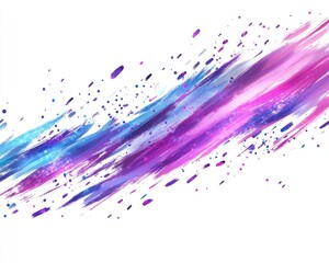 Metallic line art illustration featuring a holographic stripe brush stroke on a white background Abstract iridescent purple and blue confetti banner design for presentations or celebrations