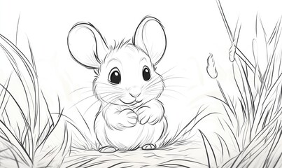 Wall Mural - Line art illustration featuring a cartoon mouse